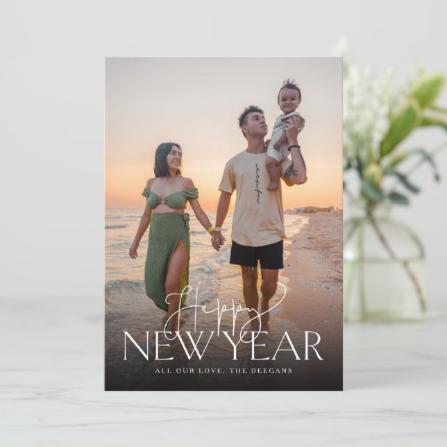 Script and Sans Flat New Years Card Vertical (Standing Front)