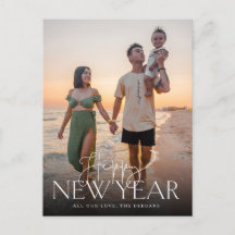 Script and Sans Flat New Years Postcard Vertical