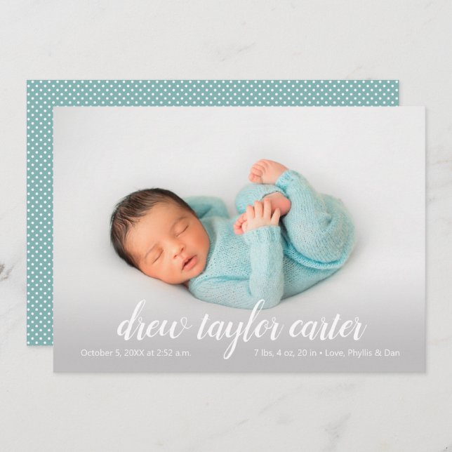 Script Baby Photo Birth Announcement (Front/Back)