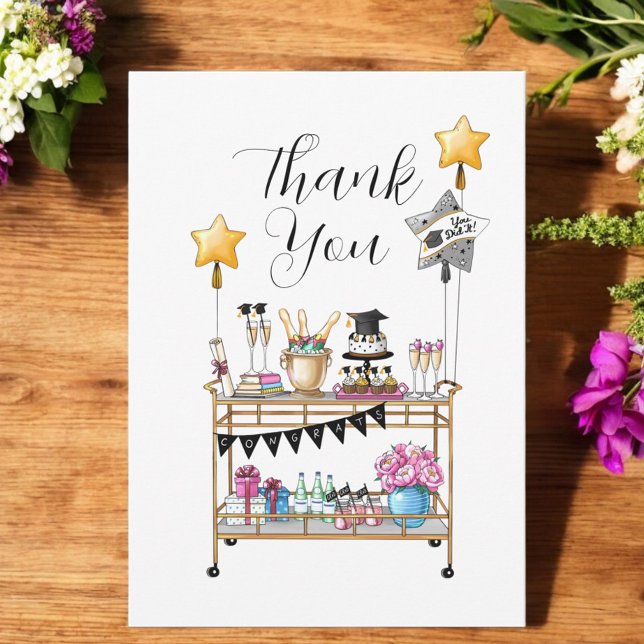 Script Bar Cart Graduation  Thank You Card (Creator Uploaded)