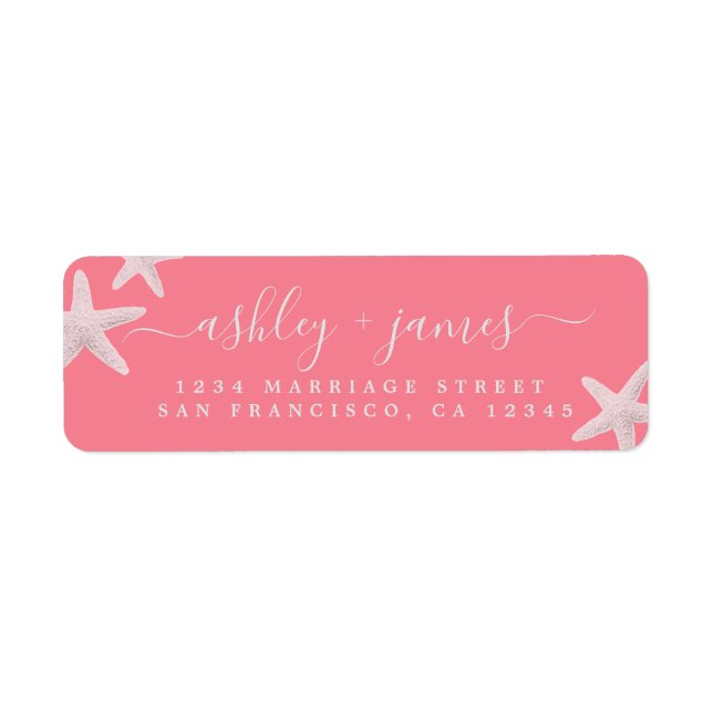 Script Beach Starfish Pink Wedding Return Address (Front)