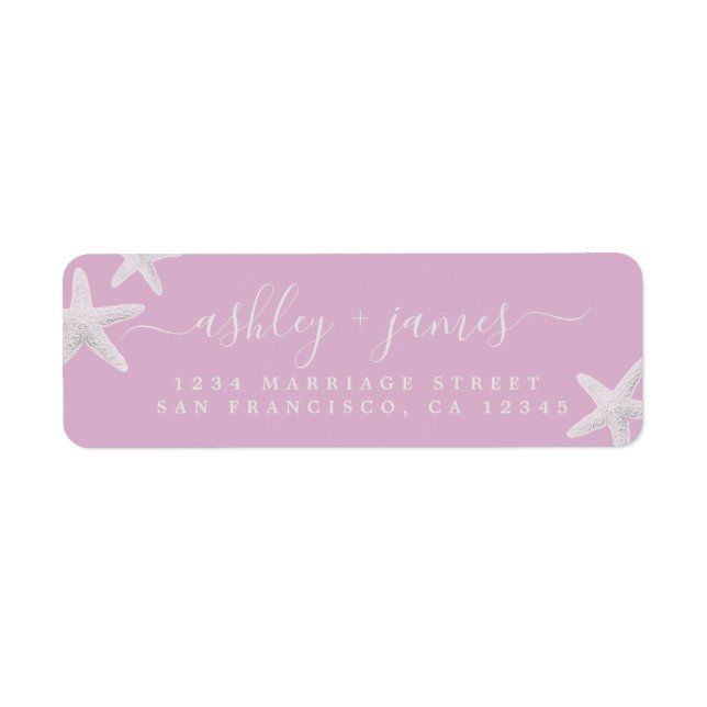 Script Beach Starfish Pink Wedding Return Address (Front)