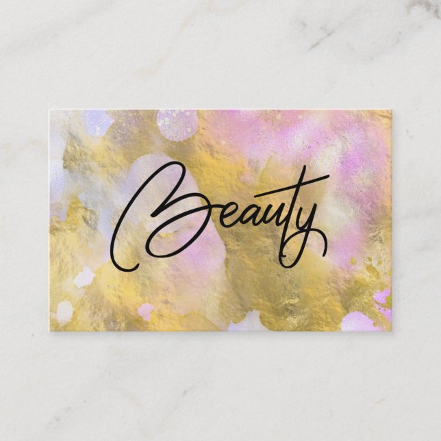 *~* Script BEAUTY Gold Foil Rainbow  Business Card (Front)