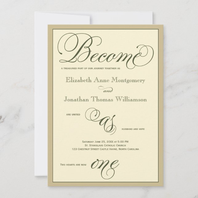 Script Become as One Christian Wedding Invitation (Front)