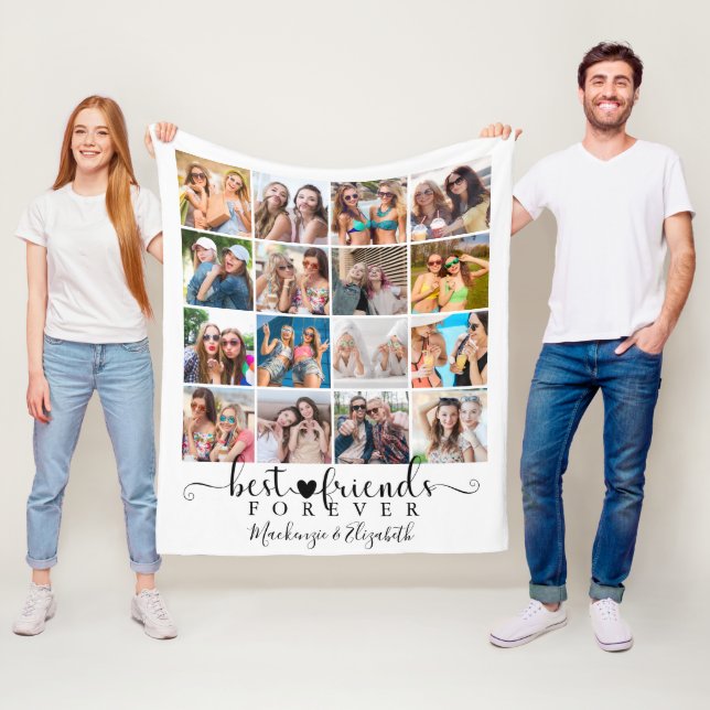 Script Best Friends Forever 16 Photo Collage White Fleece Blanket (In Situ)