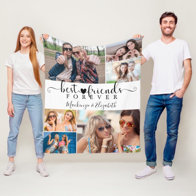 Script Best Friends Forever 6 Photo Collage White Fleece Blanket (In Situ)