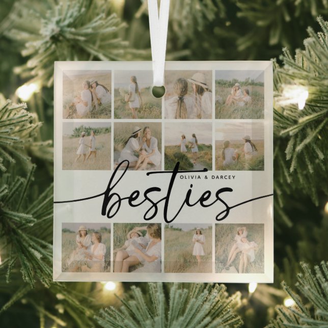 Script Besties Photo Collage Personalised Glass Tree Decoration (Insitu)