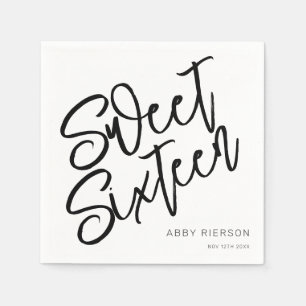 Script Black and White Sweet Sixteen Custom Name Napkin
