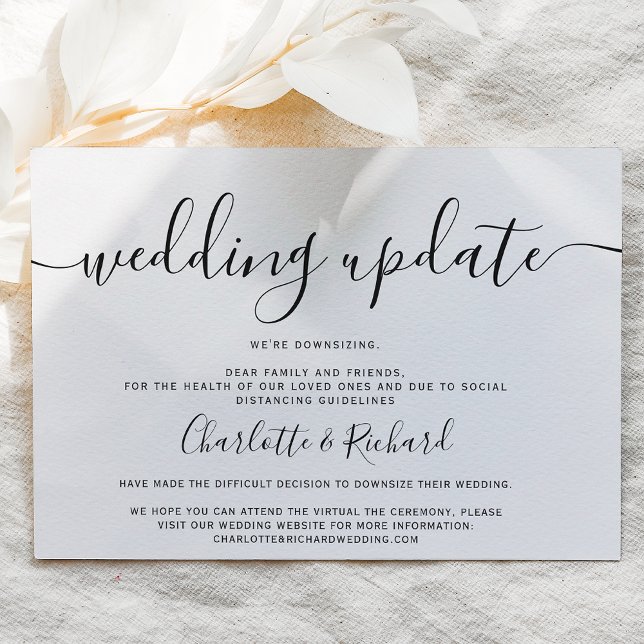 Script black and white wedding downsizing photo announcement (Creator Uploaded)