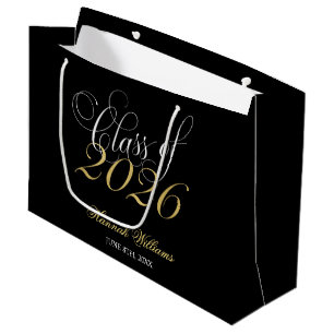 Script Black Gold Class of 2020 Graduation Large Gift Bag