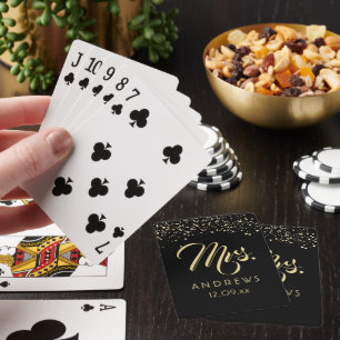 Script Black Gold Mrs wedding  Playing Cards