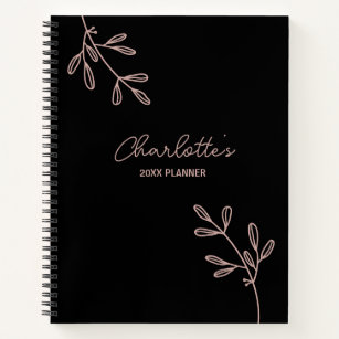Script Black Pink Floral Bullet Joural Planner Notebook