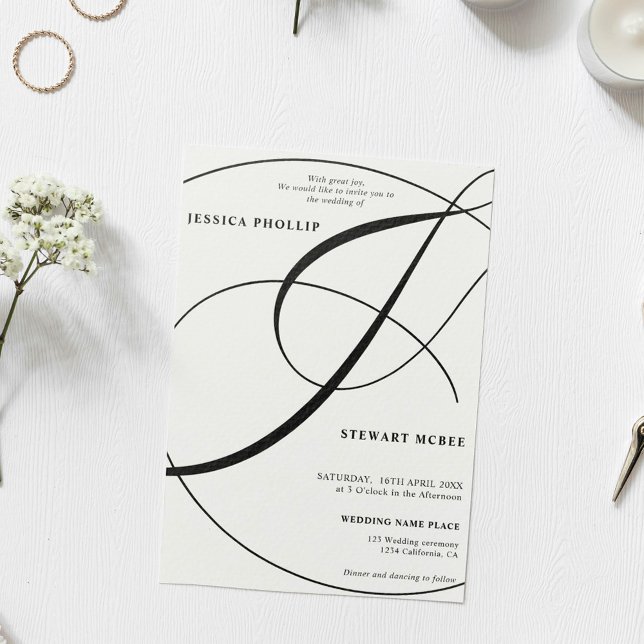 Script black white all in one calligraphy wedding invitation (Creator Uploaded)