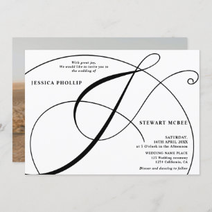 Script black white photo calligraphy wedding invitation
