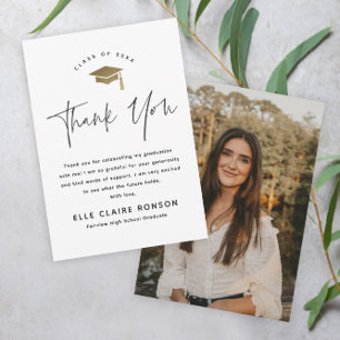Script Black & White Photo Graduation Thank You Invitation