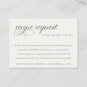 Script Black White Recipe Request Bridal Shower Enclosure Card
