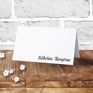Script Black & White Wedding Simple Trendy Modern  Place Card