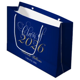 Script Blue Gold Class of 2024 Graduation Large Gift Bag