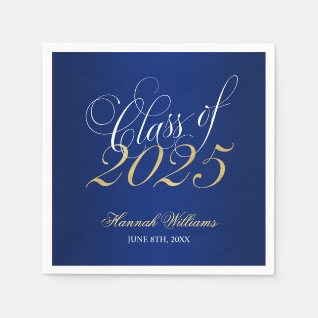 Script Blue Gold Class of 2025 Graduation Napkin (Front)