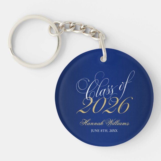 Script Blue Gold Class of 2026 Graduation Key Ring (Front)