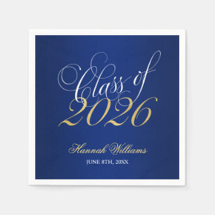 Script Blue Gold Class of 2026 Graduation Napkin