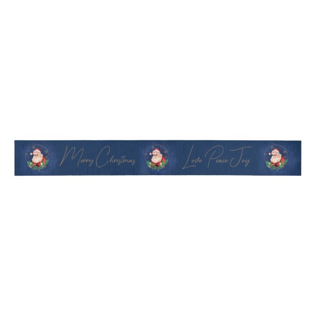 Script Blue Red Gold Santa Claus Elegant Christmas Grosgrain Ribbon (Front)