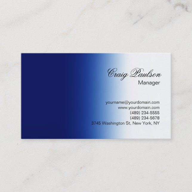 Script Blue White Plain Simple Business Card (Front)