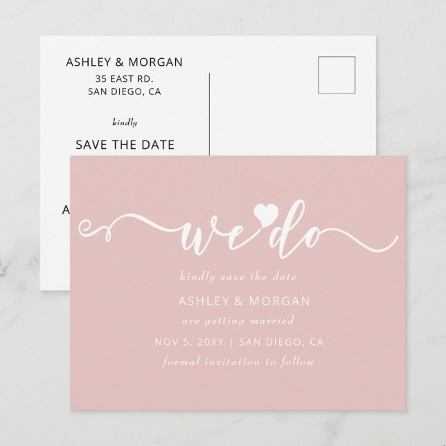 Script Blush Heart We Do Save the Date Announcement Postcard (Front/Back)