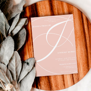 Script blush pink photo calligraphy wedding invitation