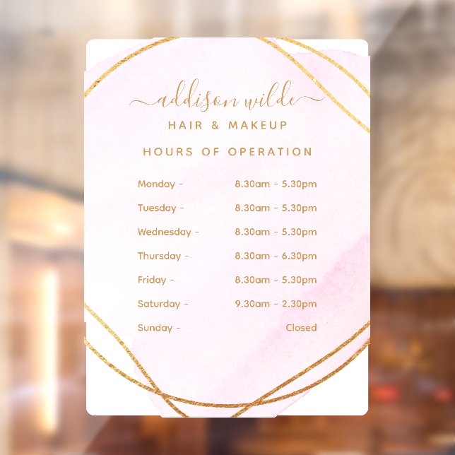 Script Blush Pink Watercolor Gold Business Hours (Sheet 2)