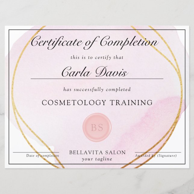 Script Blush Pink Watercolor Gold Circle Award (Front)