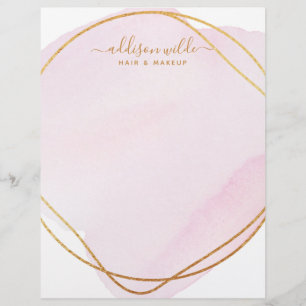 Script Blush Pink Watercolor Gold Circle Business Custom Letterhead