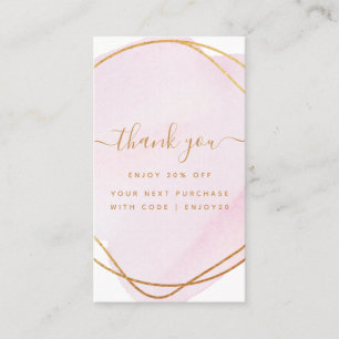 Script Blush Pink Watercolor Gold Circle Business Discount Card