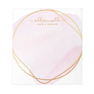 Script Blush Pink Watercolor Gold Circle Business Notepad
