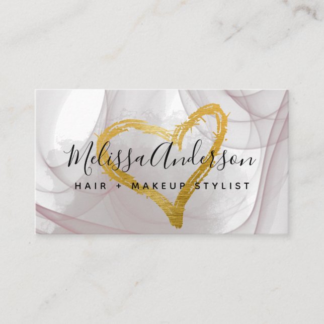 Script Blush Pink Watercolor Gold Foil Heart Business Card (Front)