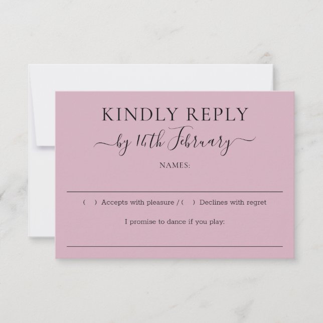 Script Blush Pink Wedding Kindly Reply RSVP Card (Front)