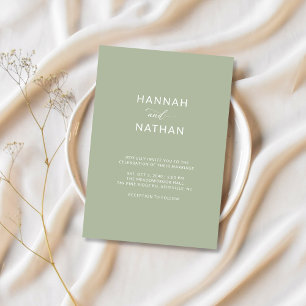 Script Boho Minimalist Sage Green Colour Wedding  Invitation