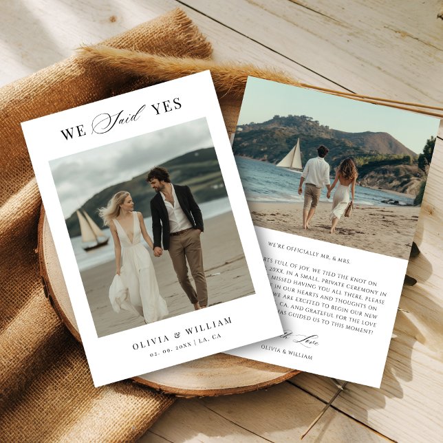 Script Boho Modern We Said Yes Beach Wedding Photo Announcement (Creator Uploaded)