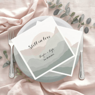 Script Boho Watercolor Mountain Anniversary  Napkin