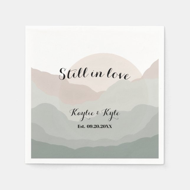 Script Boho Watercolor Mountain Anniversary  Napkin (Front)