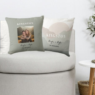 Script Boho Watercolor Mountain Keepsake Pillow