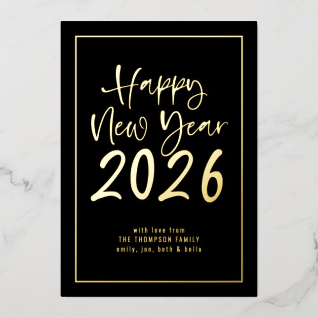 Script Border Happy New Year 2026 Photo Black (Front)
