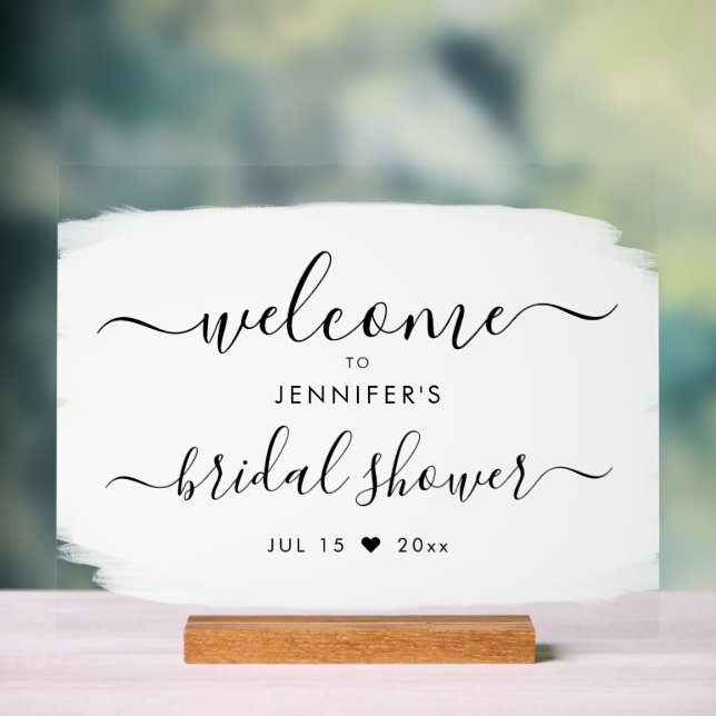 Script Bridal Shower Welcome Black Paint White Acrylic Sign (Neutral)