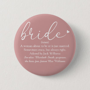 Script Bride Definition, Bridal Shower, Wedding 6 Cm Round Badge