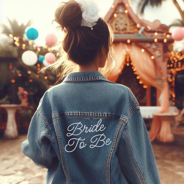 Script Bride To Be Denim Jacket (cute girl on her bachelorette party wearing a denim jacket with the wording "bride to be")