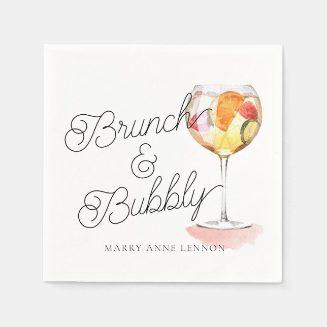 Script Brunch and Bubbly Cocktail Napkins (Front)