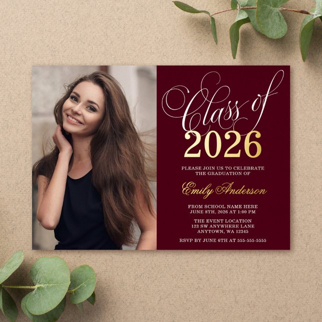 Script Burgundy 2026 Photo Graduation Party Gold (Creator Uploaded)