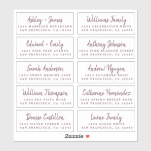 Script Burgundy Wedding Guest Address Labels