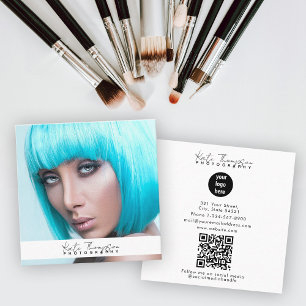 Script Business Logo Photographer Photo QR Code Square Business Card