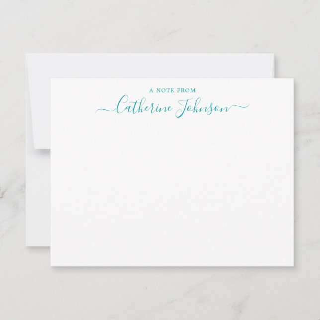 Script Calligraphy A Note From Teal Aqua Green Card (Front)